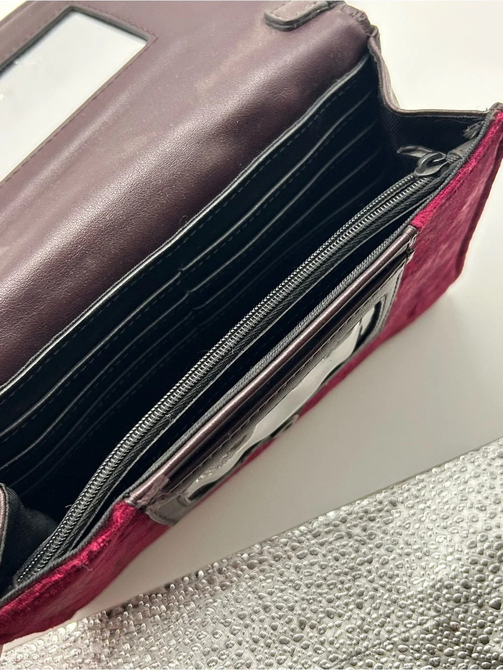 Nine West Quilted Velvet Crossbody Bag in Burgundy with Gold Hardware